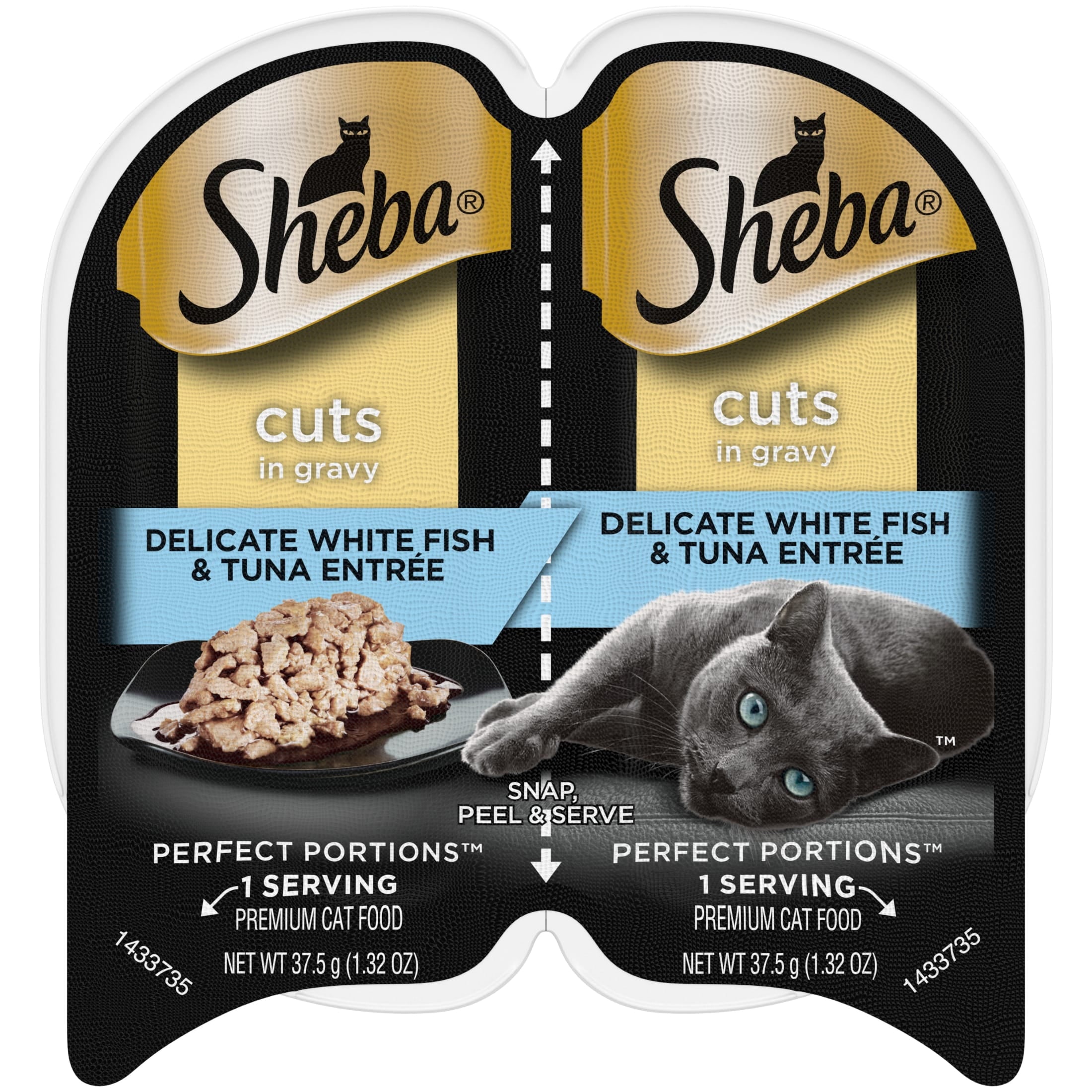Sheba Wet Cat Food Cuts in Gravy Delicate White Fish & Tuna Entree, 2.6 oz Perfect Portions Twin-Pack Tray