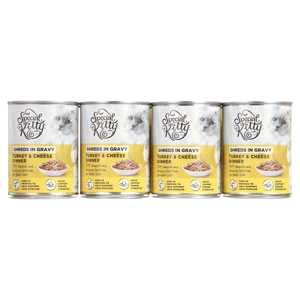 Special Kitty Turkey & Cheese Dinner Shreds in Gravy Wet Cat Food, 13 oz Cans (12 Pack)