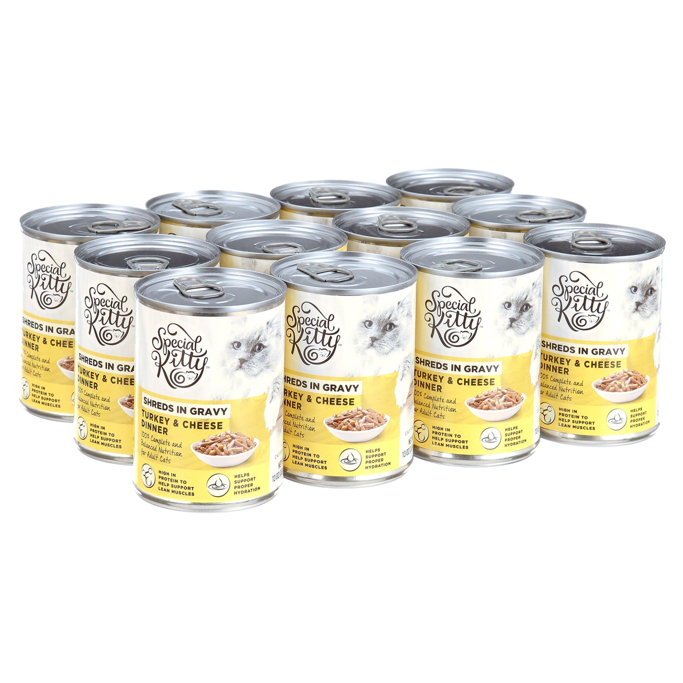 Special Kitty Turkey & Cheese Dinner Shreds in Gravy Wet Cat Food, 13 oz Cans (12 Pack)