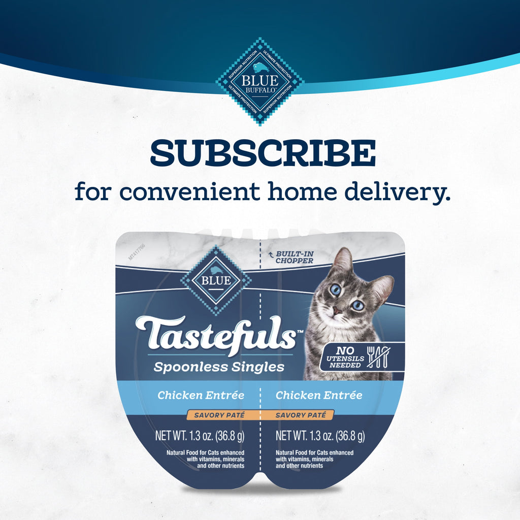 (12 pack) Blue Buffalo Tastefuls Spoonless Singles Wet Cat Food Paté, 2.6-oz Twin Pack, Chicken