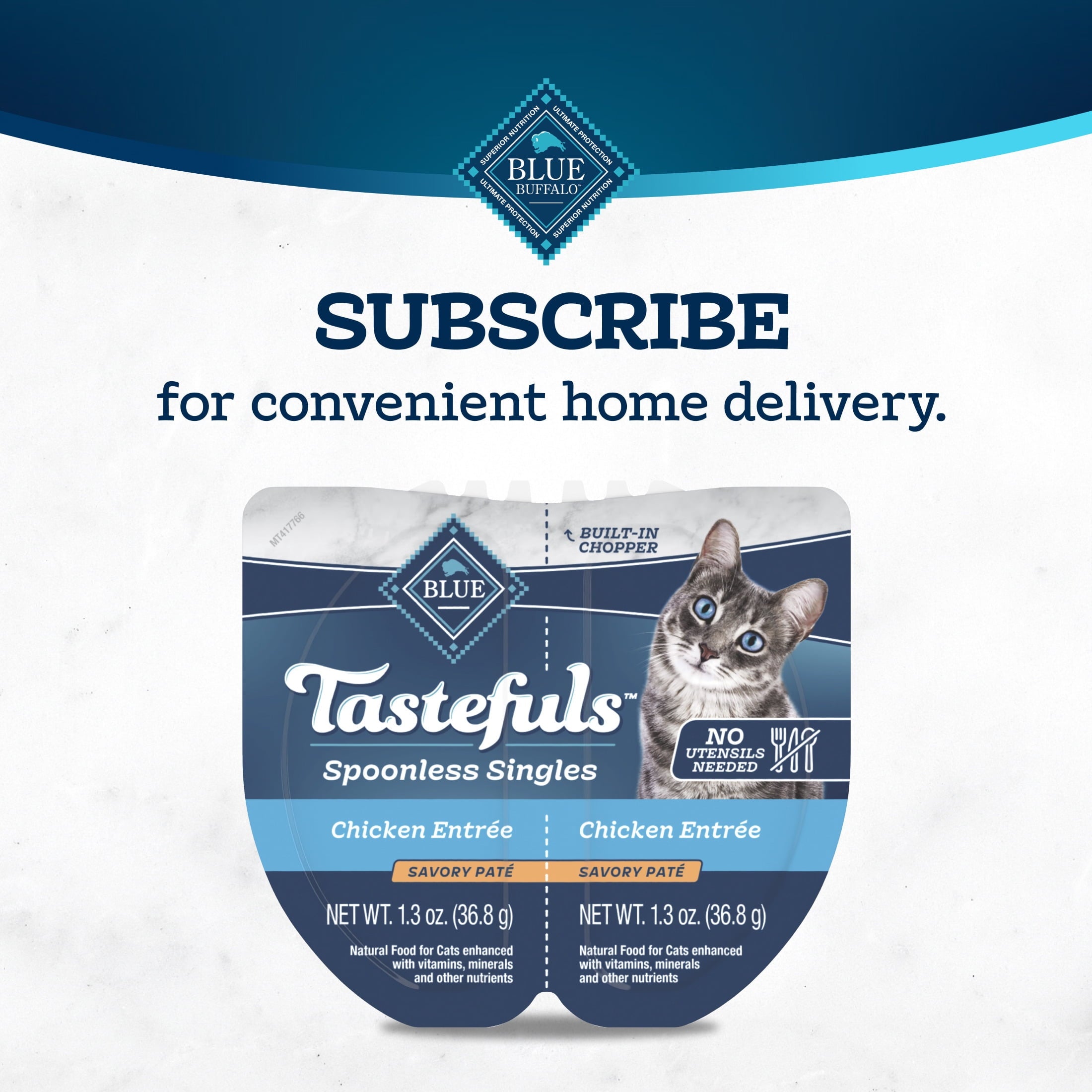 (12 pack) Blue Buffalo Tastefuls Spoonless Singles Wet Cat Food Paté, 2.6-oz Twin Pack, Chicken