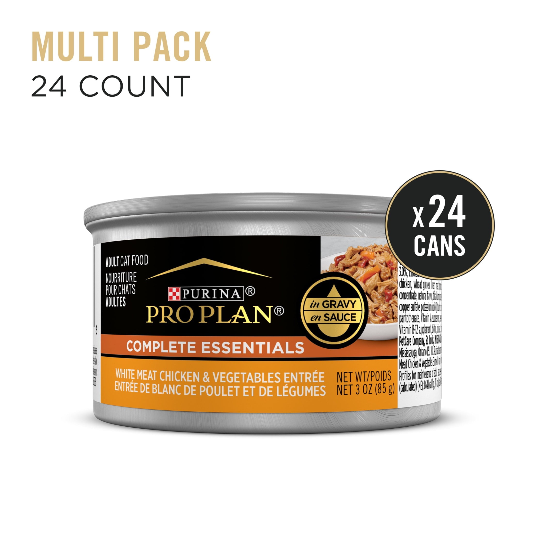 Purina Pro Plan Complete Essentials, Chicken Vegetables, Wet Cat Food, 3 oz Cans, 24 Pack