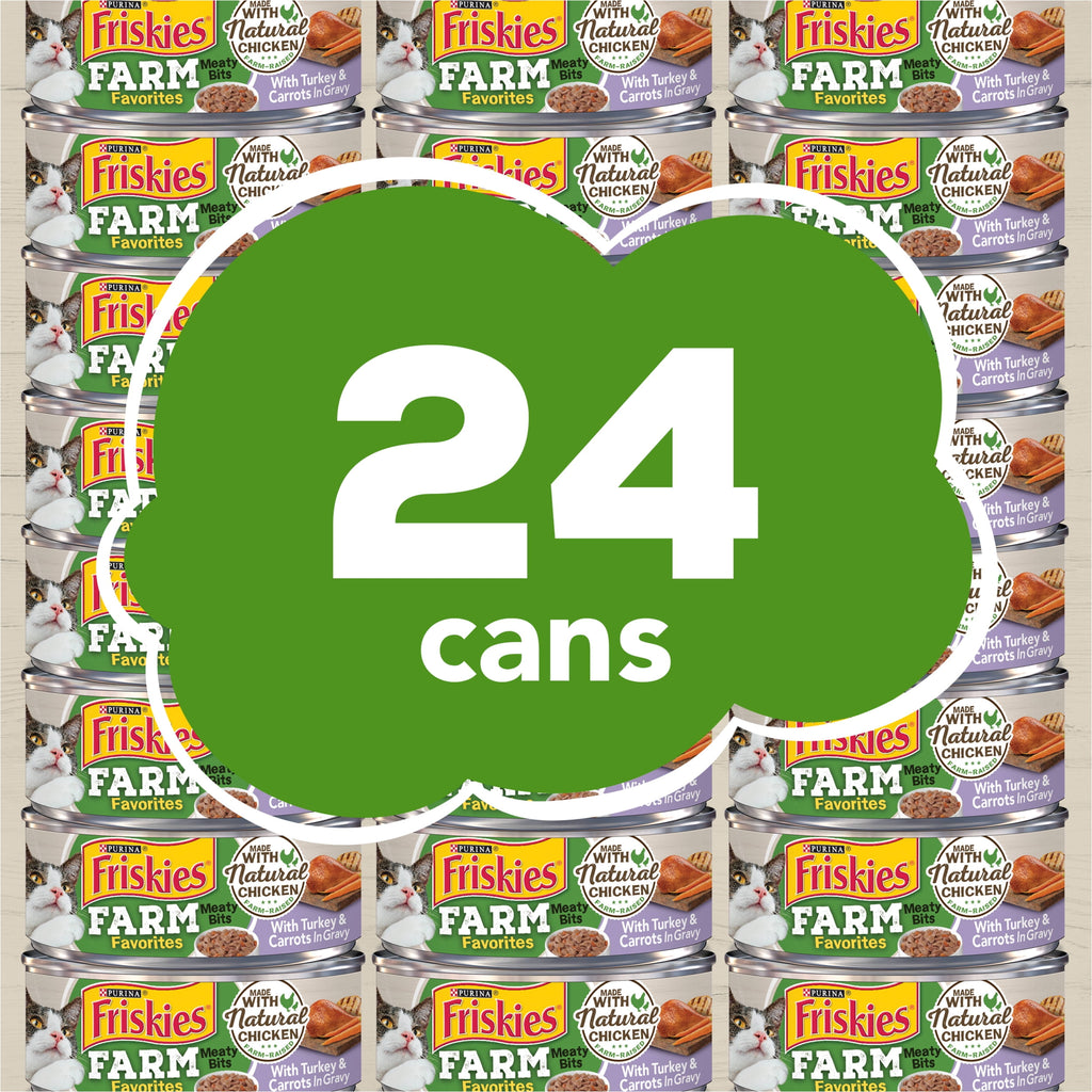 Purina Friskies Farm Favorites Meaty Bits, Turkey, Wet Cat Food, 5.5 oz Cans, 24 Pack