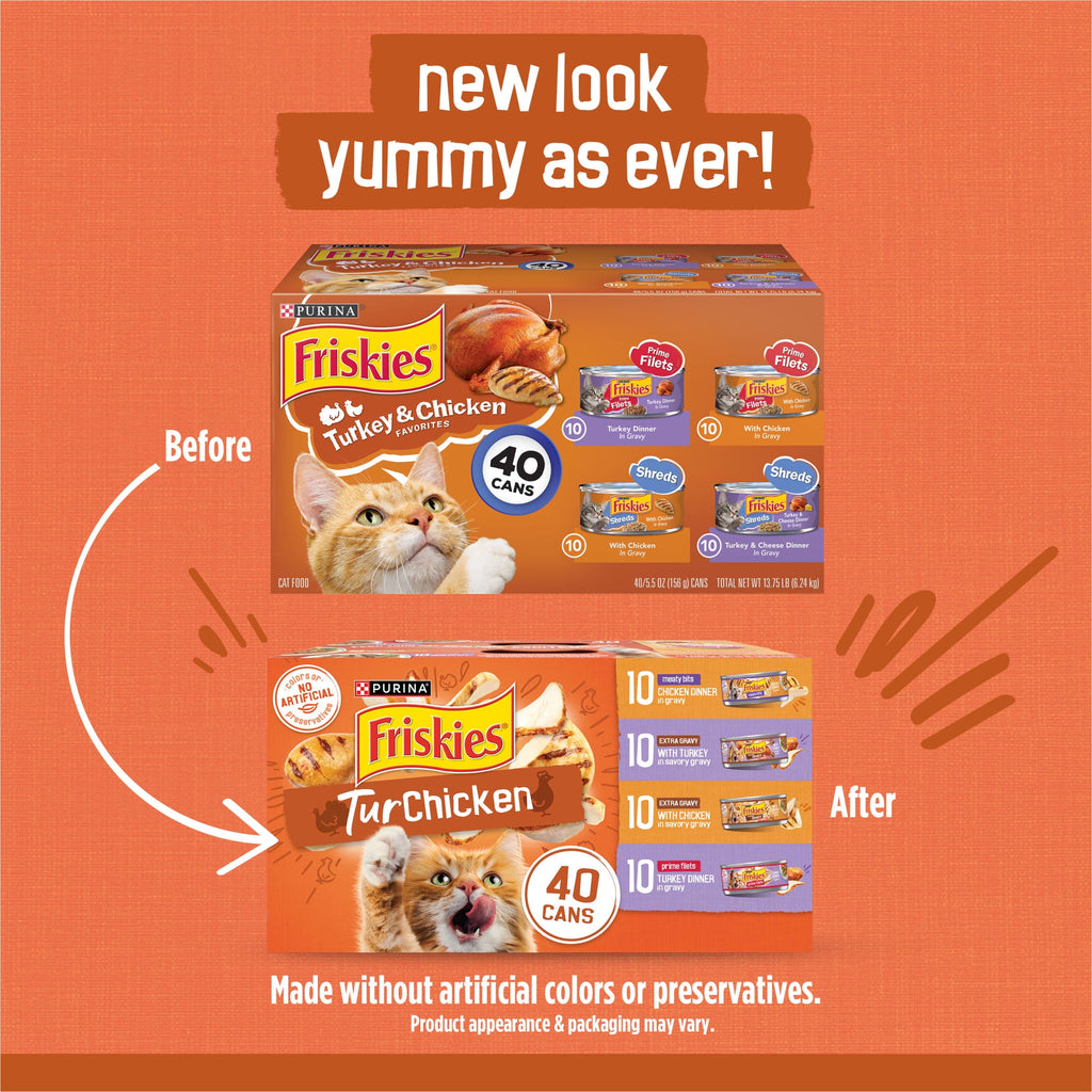 (2 pack) Purina Friskies Turchicken Gravy, Soft Variety Pack, Wet Cat Food, 5.5 oz Cans, 40 Pack