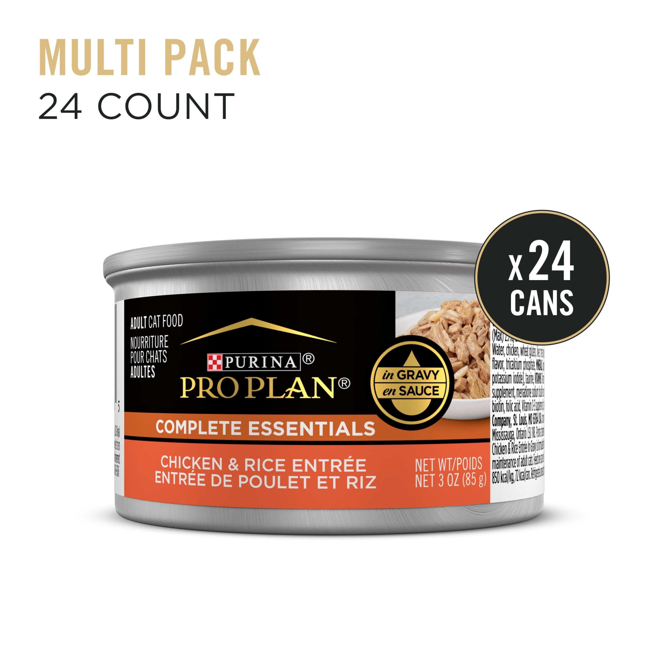 Purina Pro Plan Complete Essentials, Wet Cat Food, Chicken Rice, 3 oz Cans, 24 Pack