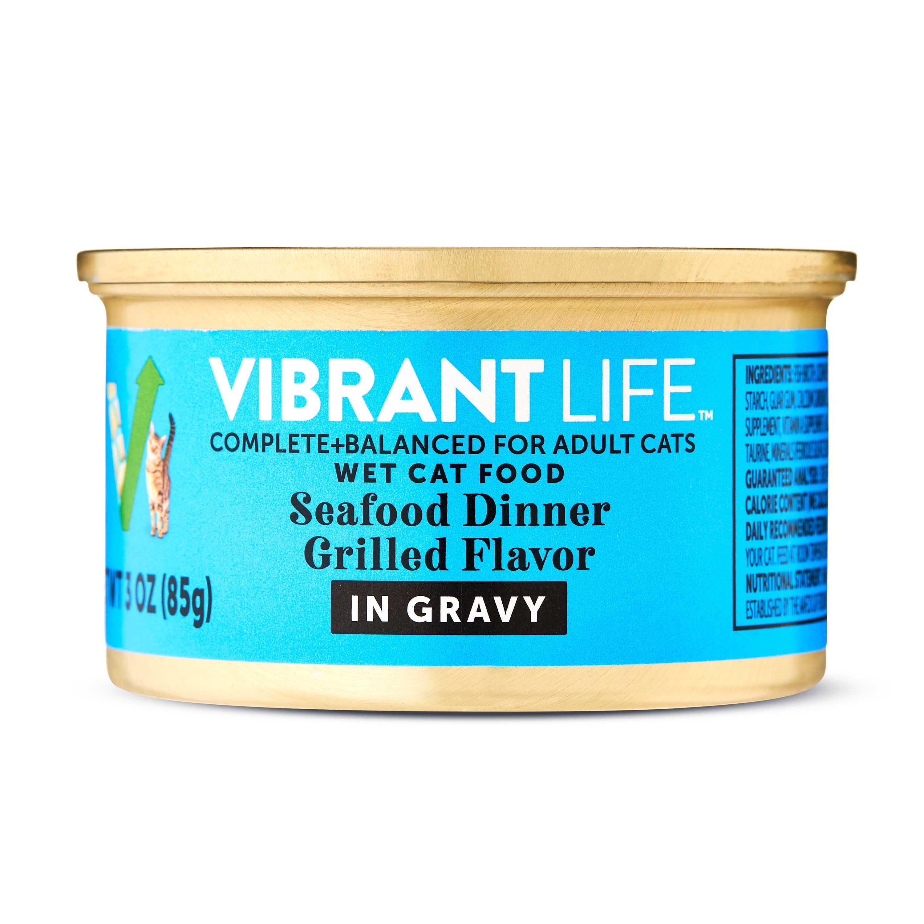 (8 pack) Vibrant Life Seafood Dinner Grilled Flavor in Gravy Wet Cat Food, 3 oz Can