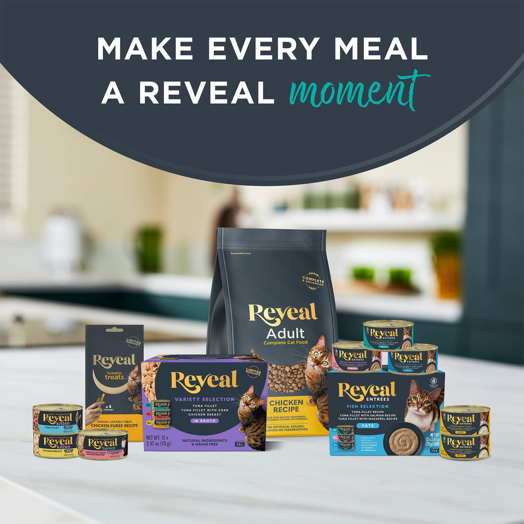 Reveal Natural Wet Cat Food, Tuna Fillet with Crab in Broth, 2.47 oz Can