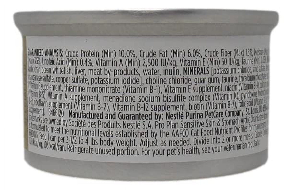 Pro Plan Focus Wet Grain Free Cat Food Sensitive Skin and Stomach Formula 2 Flavor 6 Can Sampler - (3) Each: Arctic Char Fish, Duck Entree (3 Ounces) MerlinsMart Zine + Catnip Toy