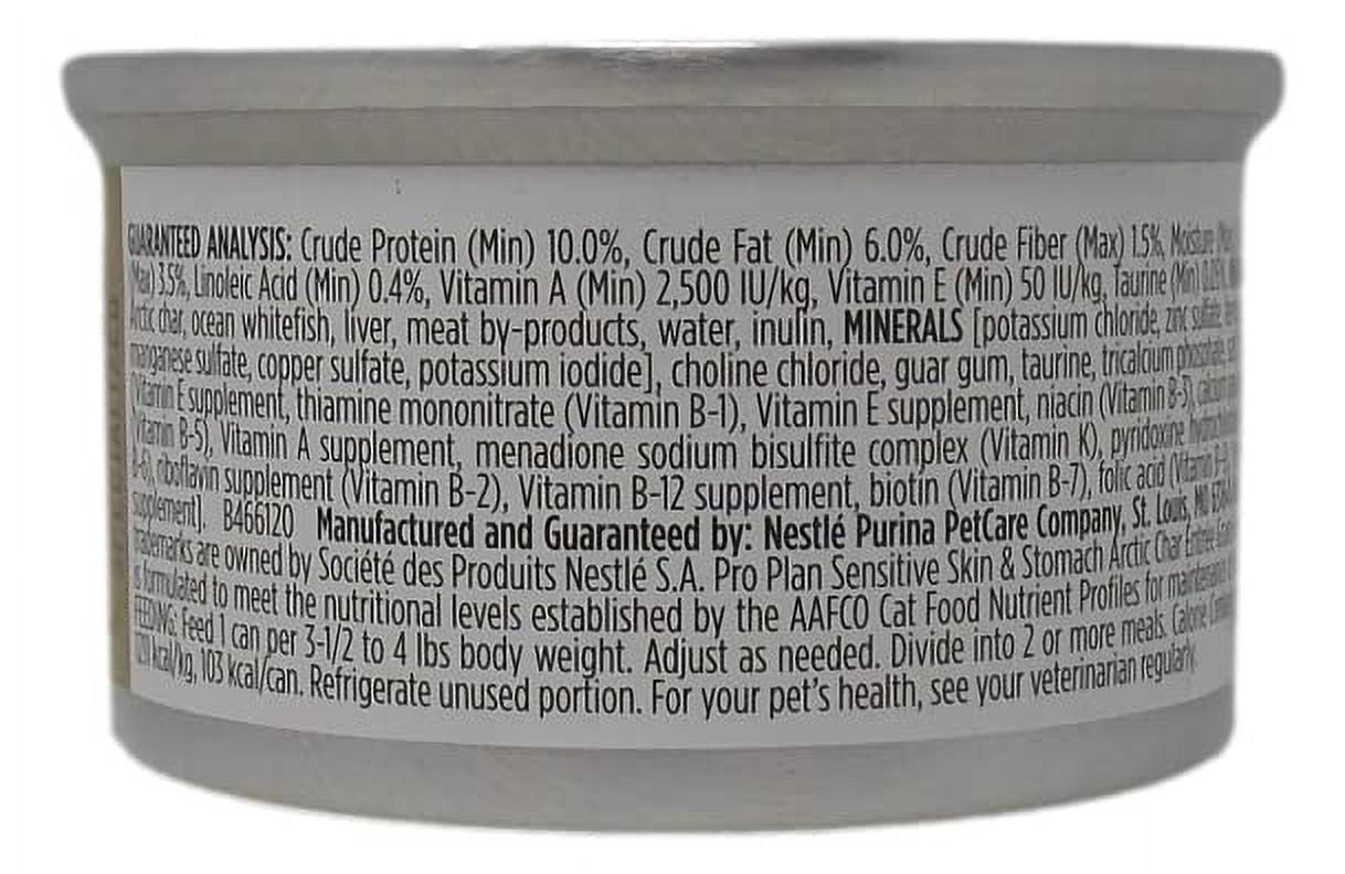 Pro Plan Focus Wet Grain Free Cat Food Sensitive Skin and Stomach Formula 2 Flavor 6 Can Sampler - (3) Each: Arctic Char Fish, Duck Entree (3 Ounces) MerlinsMart Zine + Catnip Toy