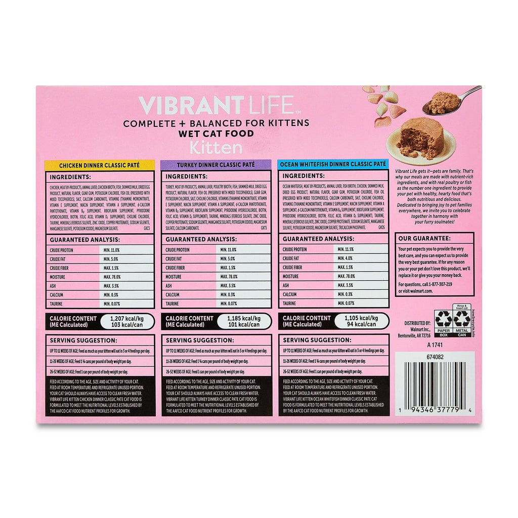 Vibrant Life Variety Pack Classic Pate Wet Kitten Food, Grain-Free, 3 oz Cans, 24 Count