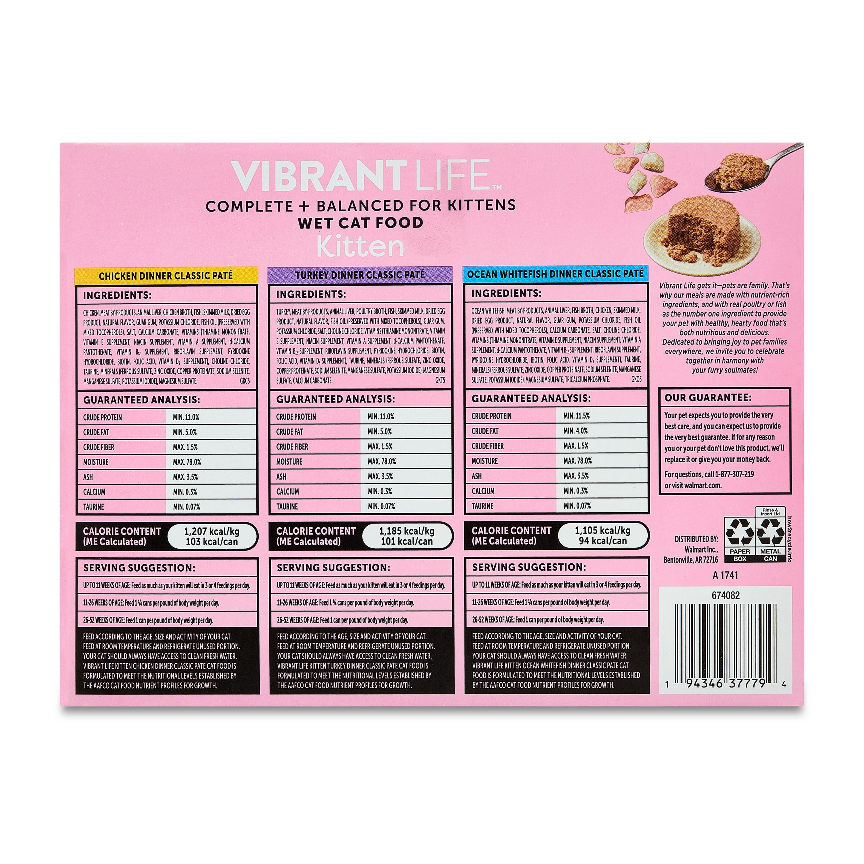 Vibrant Life Variety Pack Classic Pate Wet Kitten Food, Grain-Free, 3 oz Cans, 24 Count
