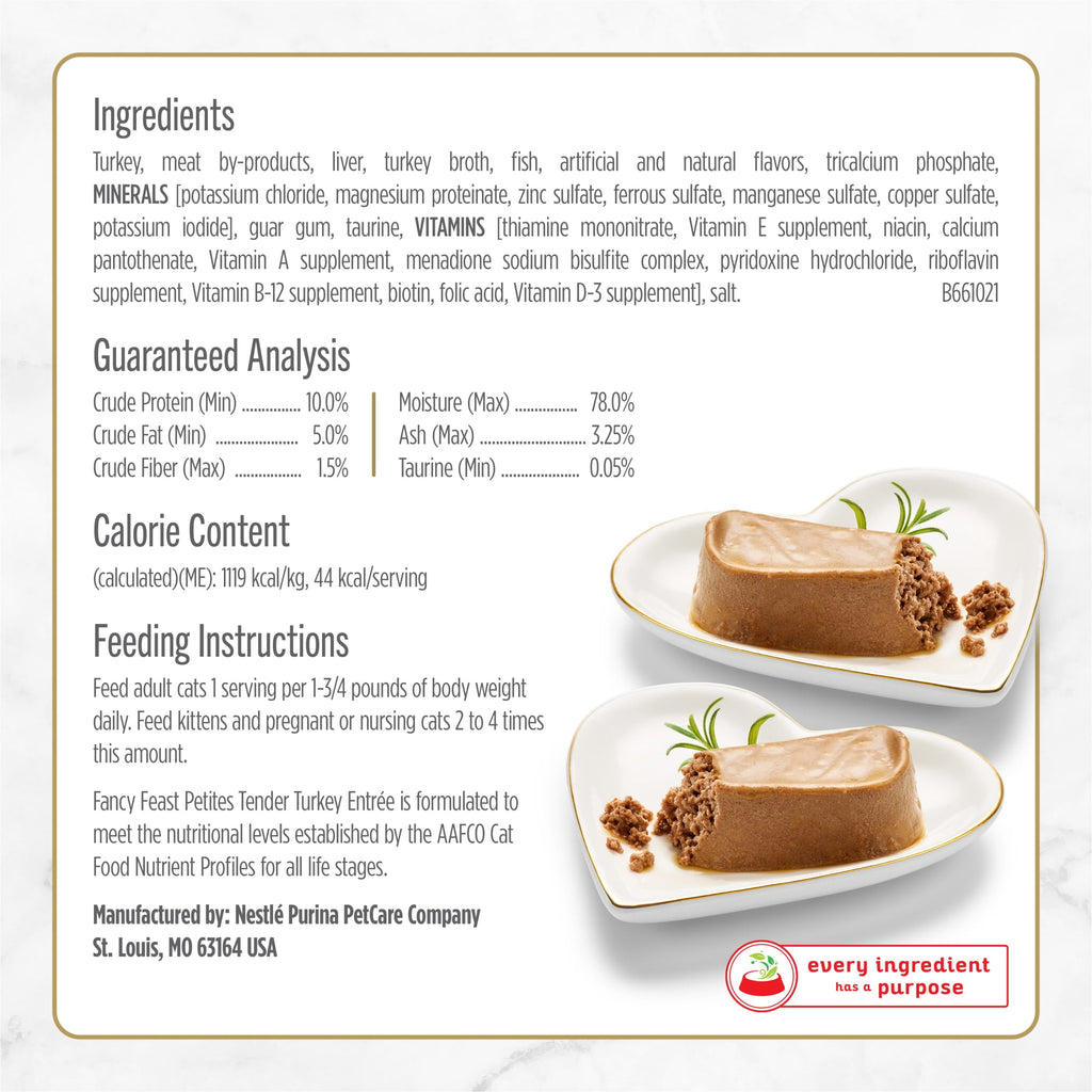 Purina Fancy Feast Petites Tender Turkey Entrée Gourmet Wet Cat Food Pate