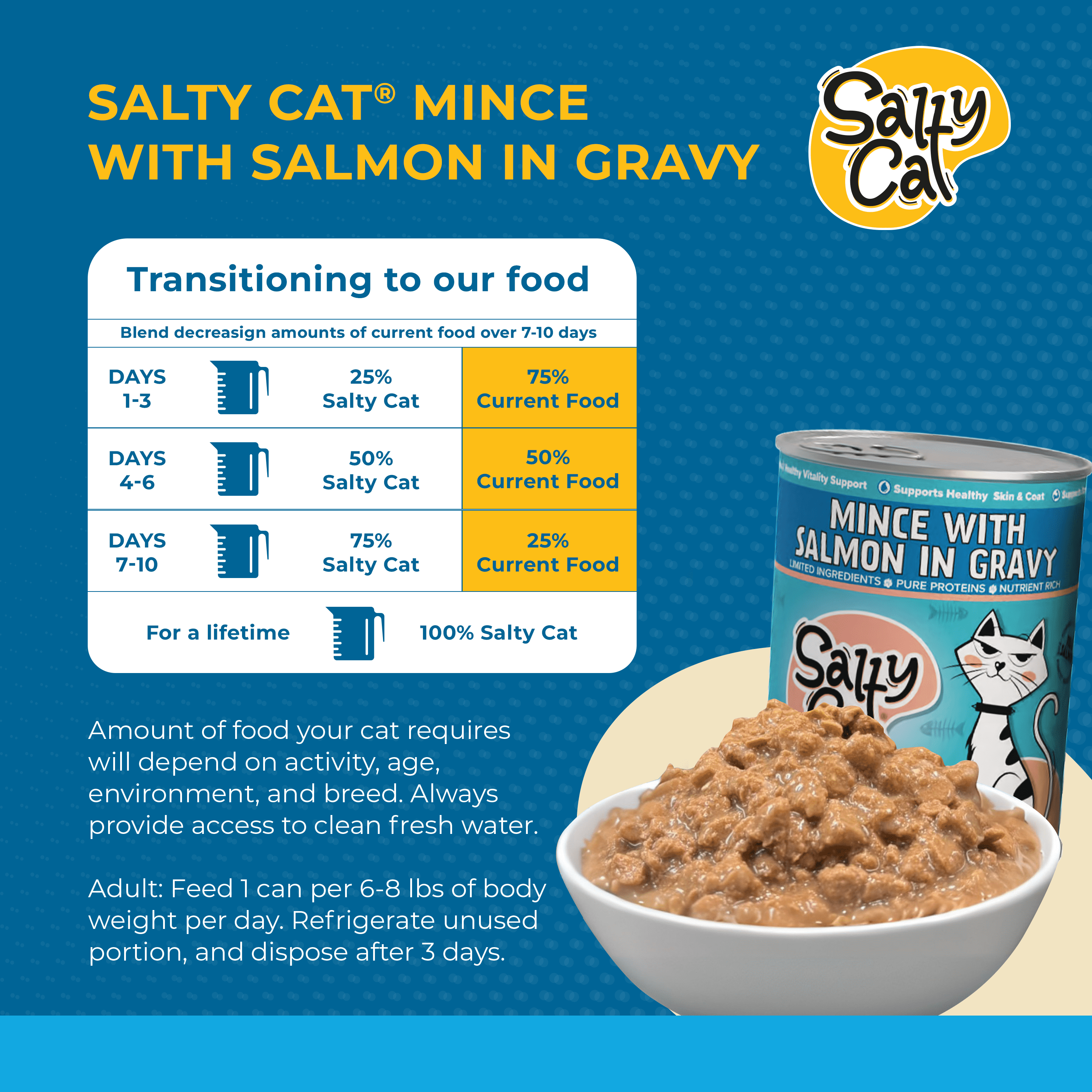 Salty Cat Minced Salmon Flavor in Gravy Wet Cat Food, 13 oz Can