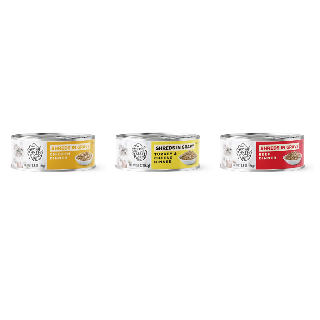 Special Kitty Poultry & Beef Cuts in Gravy Wet Cat Food Variety Pack, 5.5 oz Cans (40 Pack)