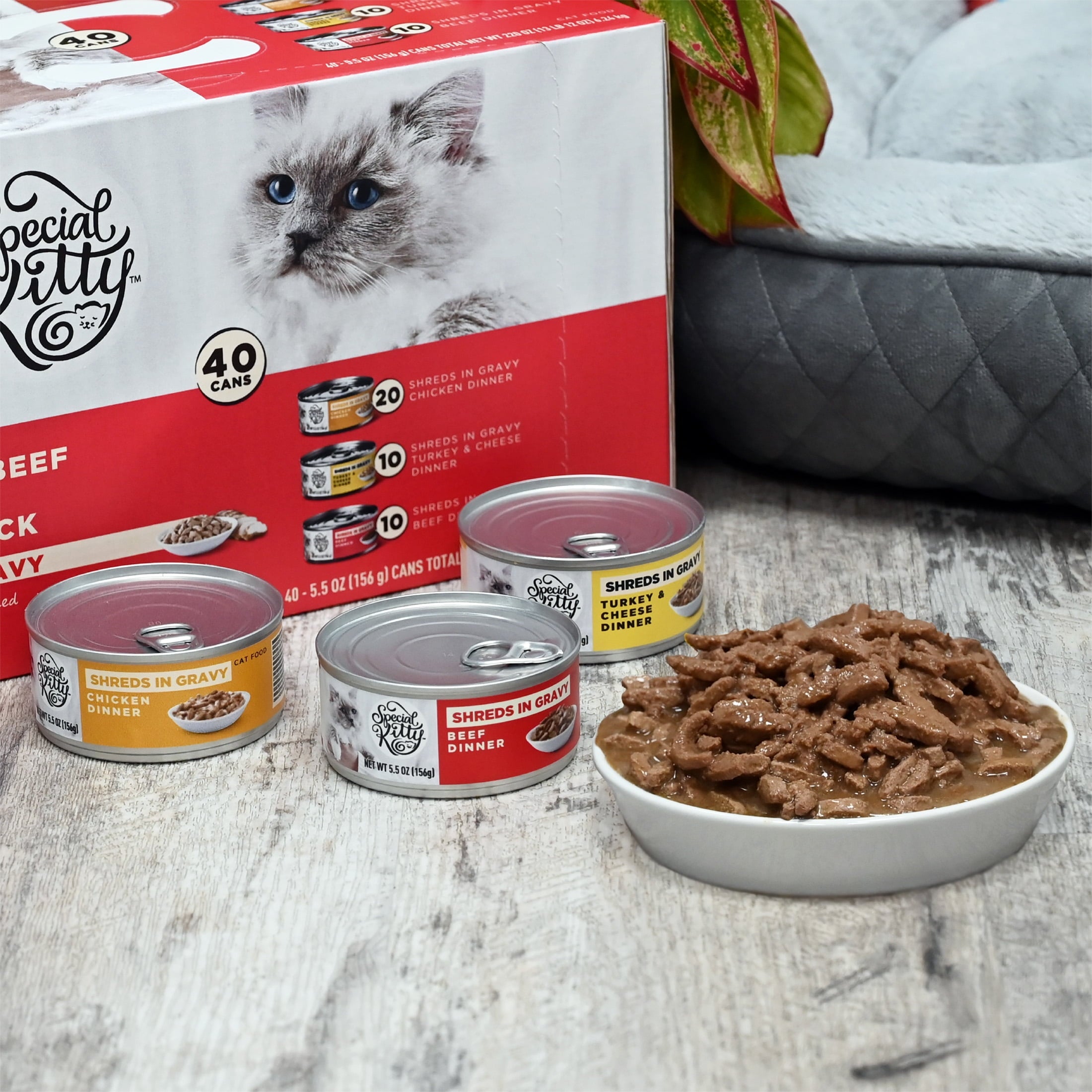Special Kitty Poultry & Beef Cuts in Gravy Wet Cat Food Variety Pack, 5.5 oz Cans (40 Pack)